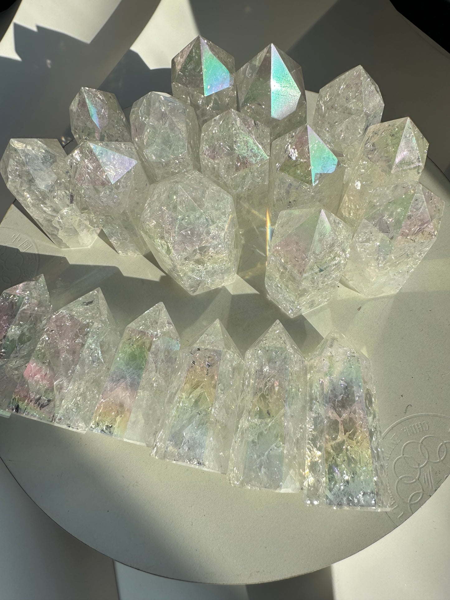 Aura crackle clear quartz points