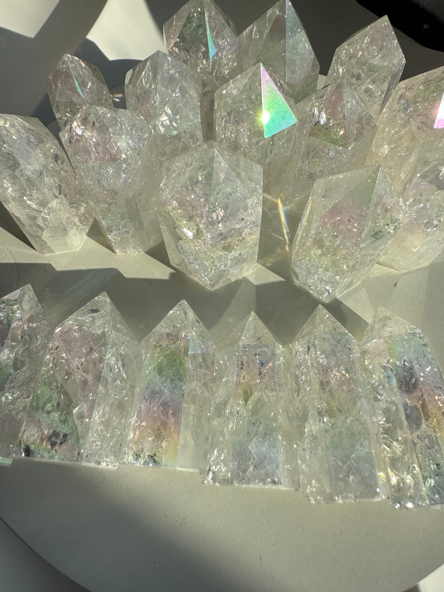 Aura crackle clear quartz points