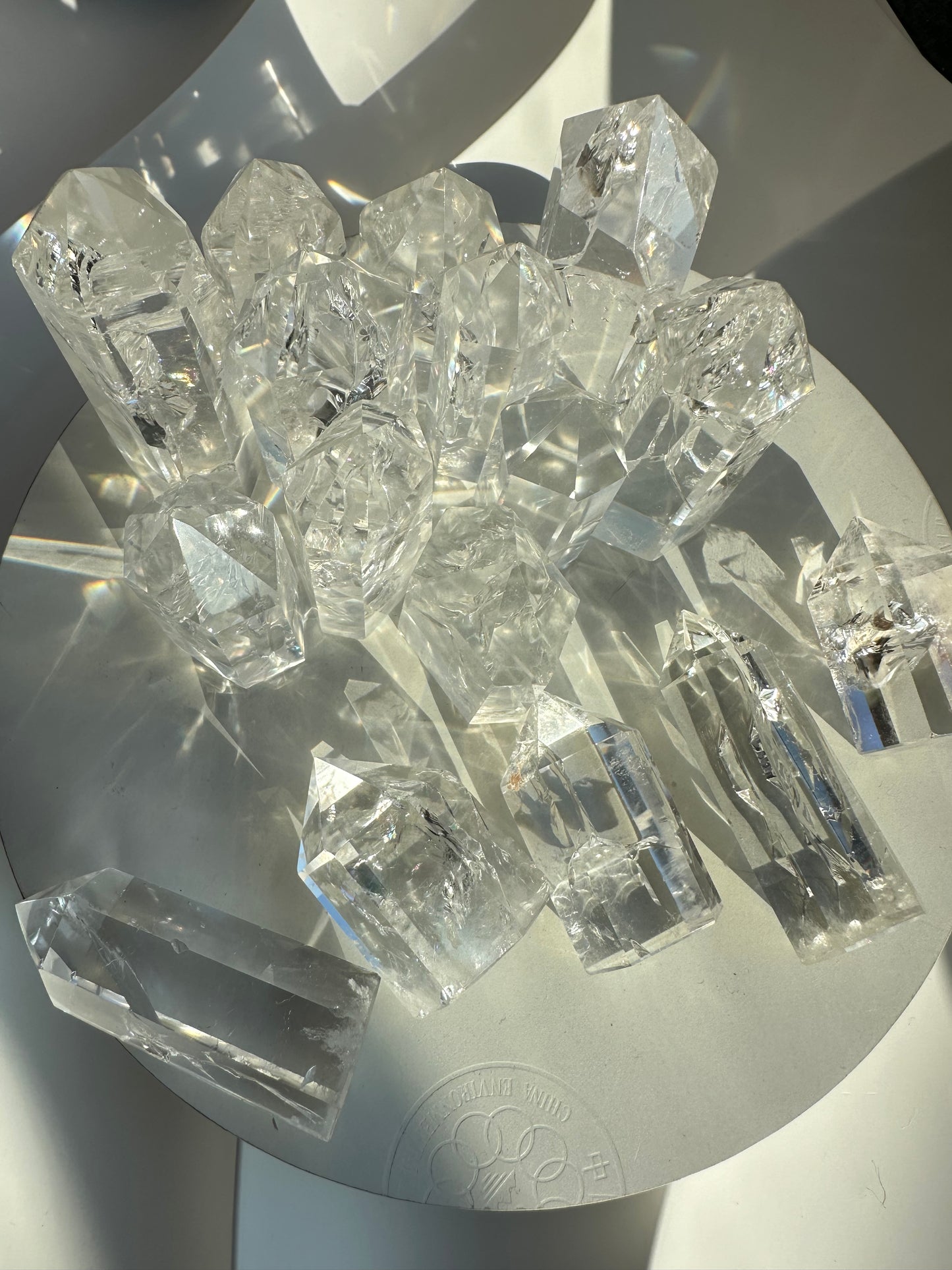 Rainbow clear quartz points