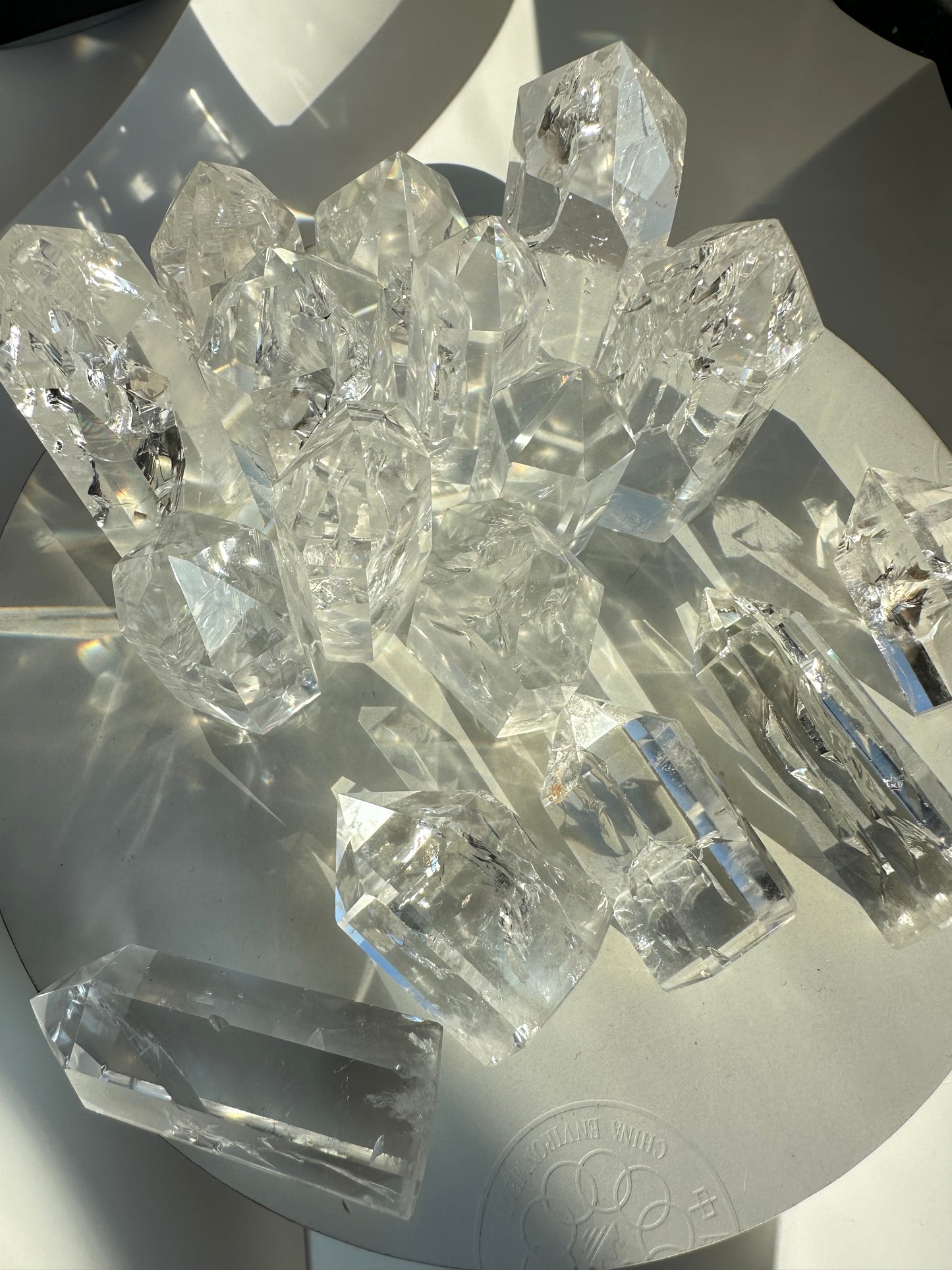 Rainbow clear quartz points