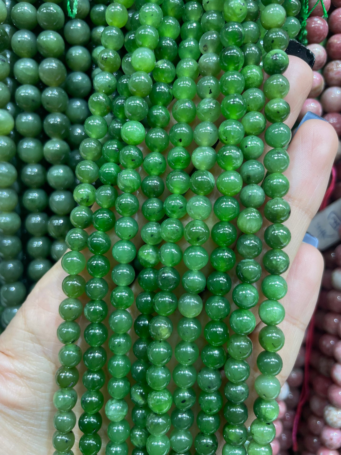 green hetian jade strand 6mm