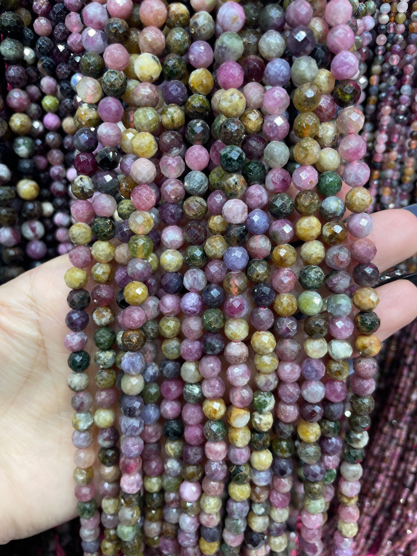mixed color faceted tourmaline strand 5.8mm