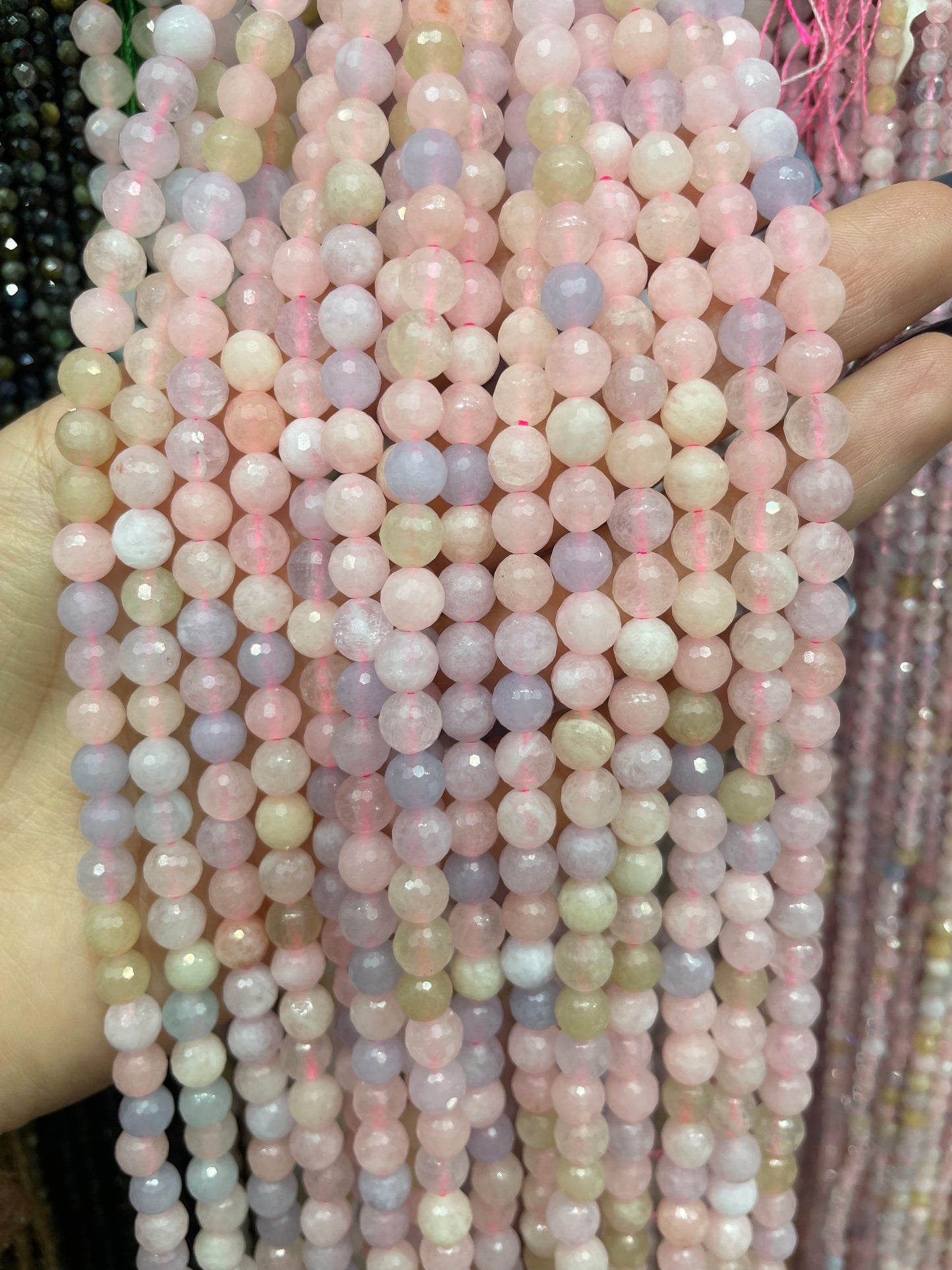 more pink faceted morganite strand 6mm