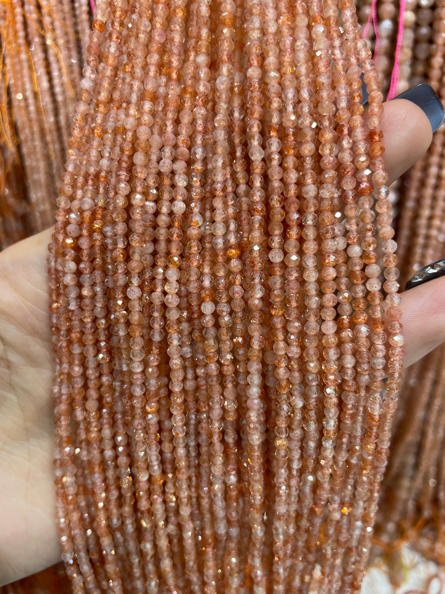 high quality faceted sunstone strand 2mm