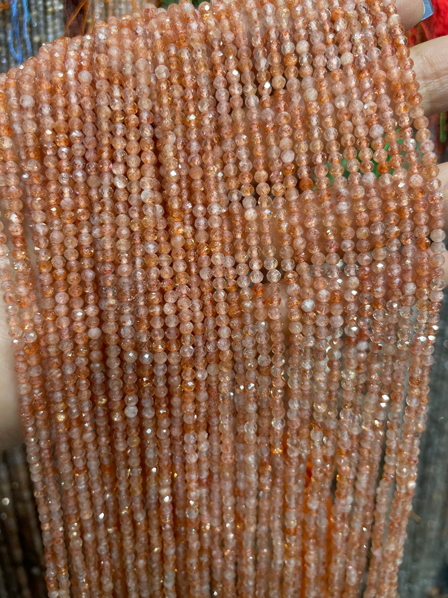high quality faceted sunstone strand 2mm