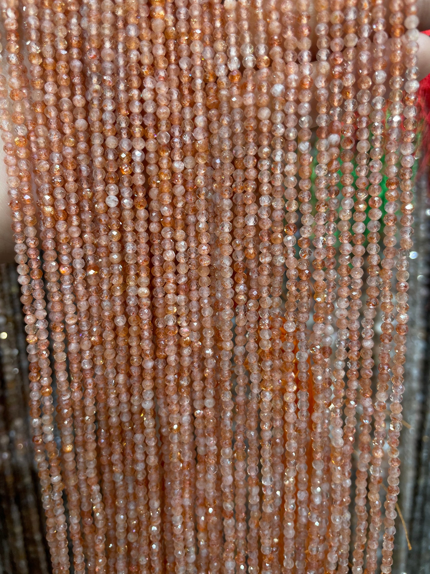 high quality faceted sunstone strand 2mm