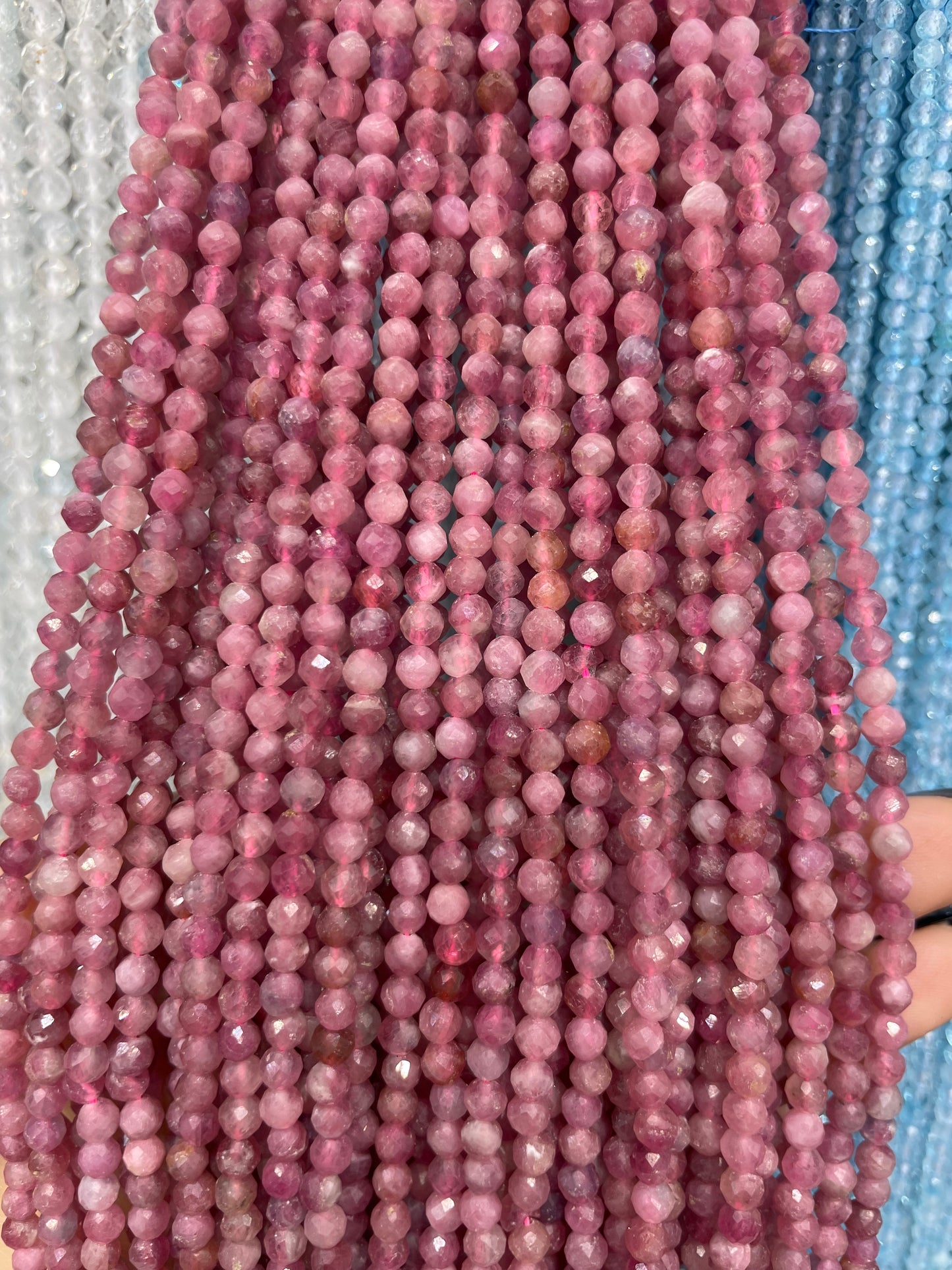faceted pink tourmaline strand