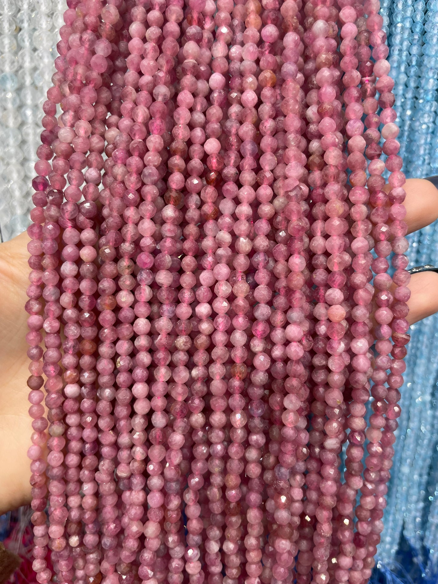 faceted pink tourmaline strand