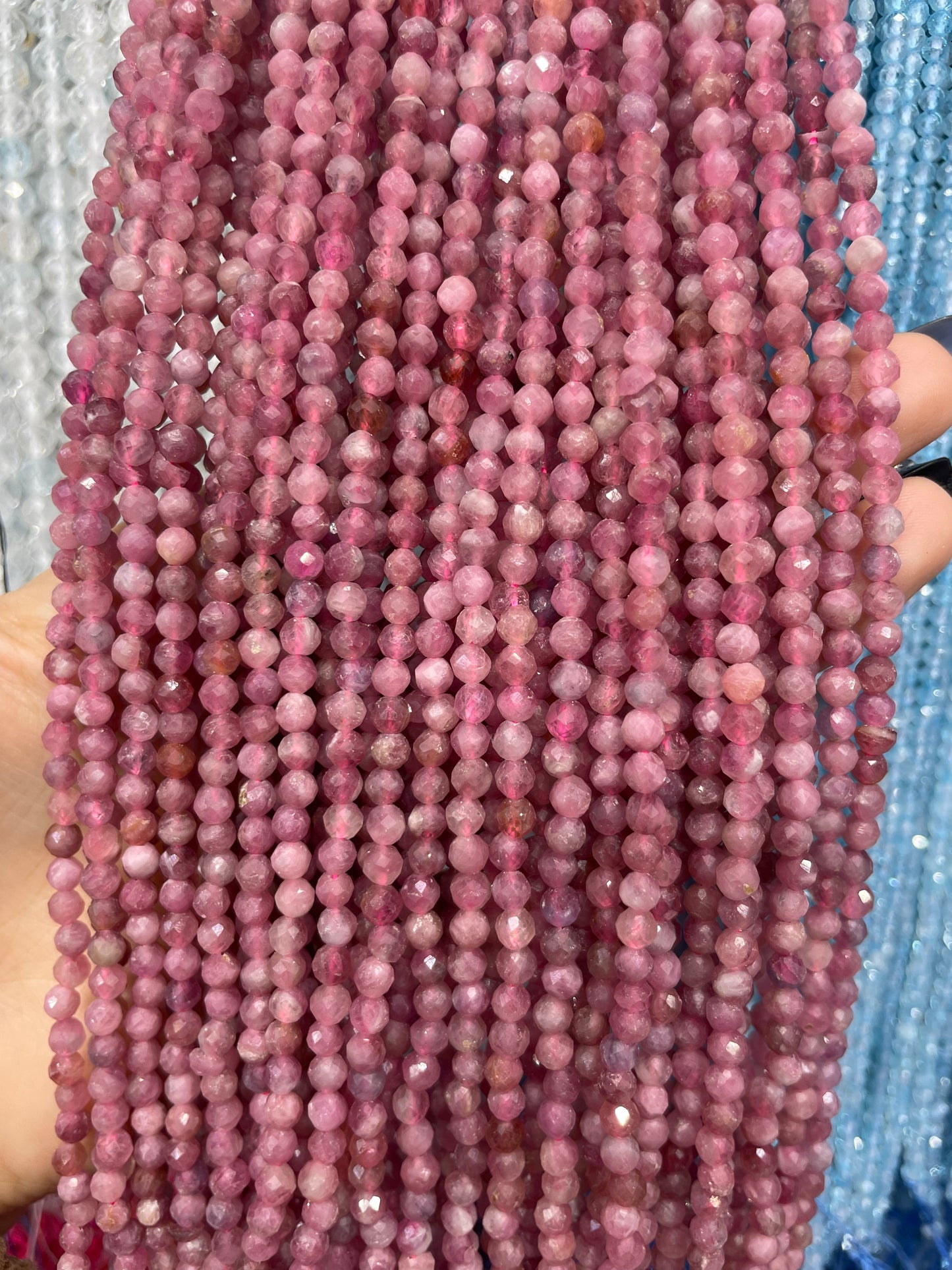 faceted pink tourmaline strand