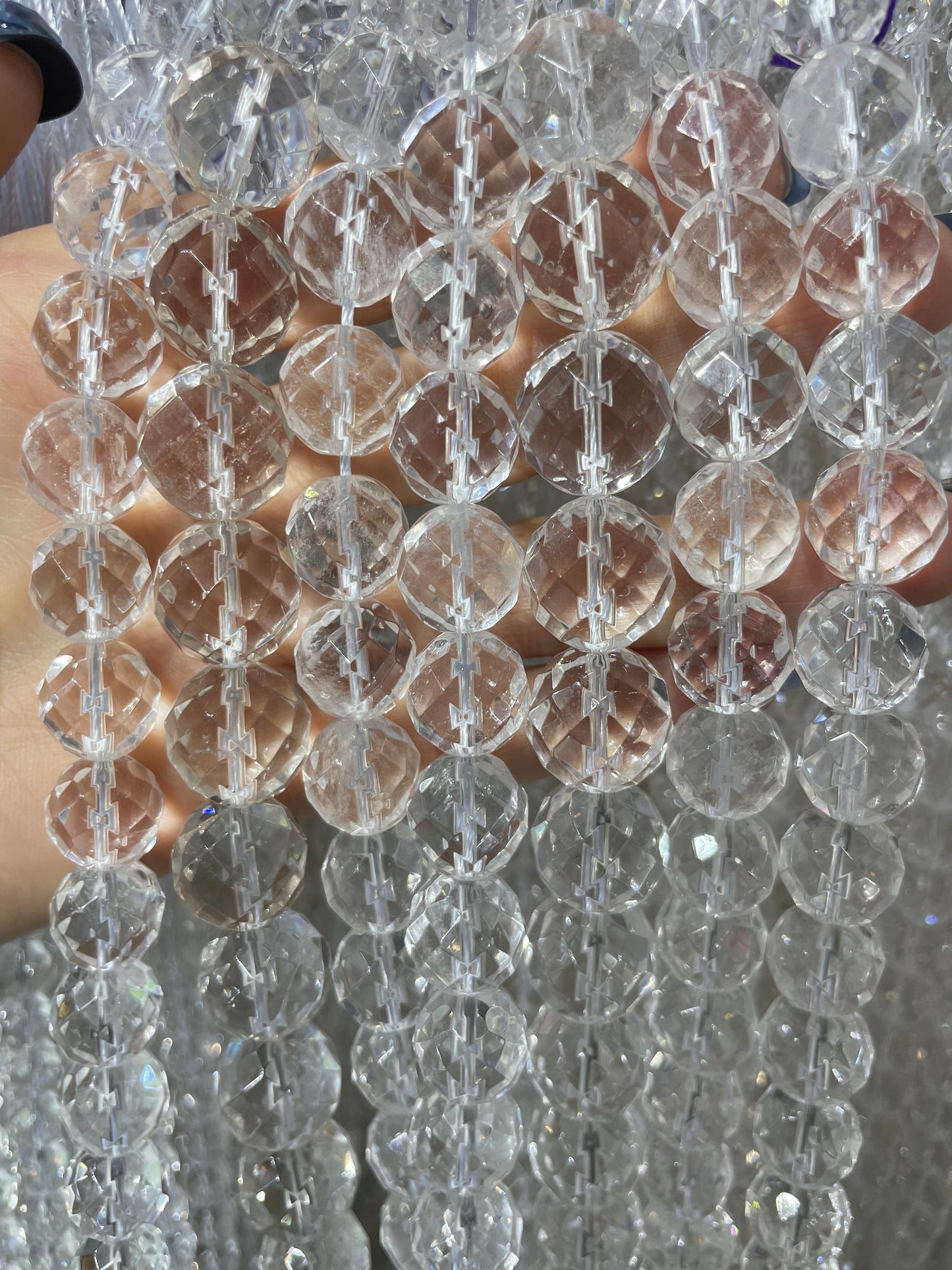 natural faceted 64-cut clear quartz strand