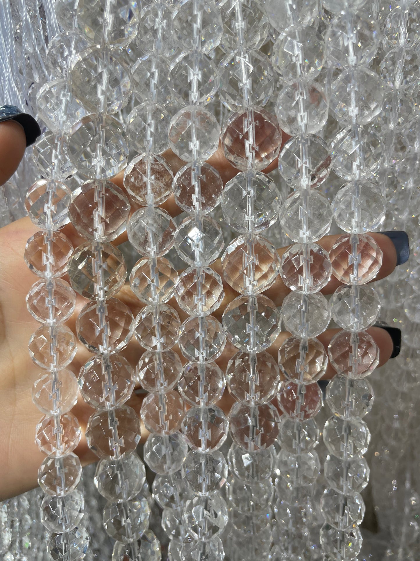 natural faceted 64-cut clear quartz strand