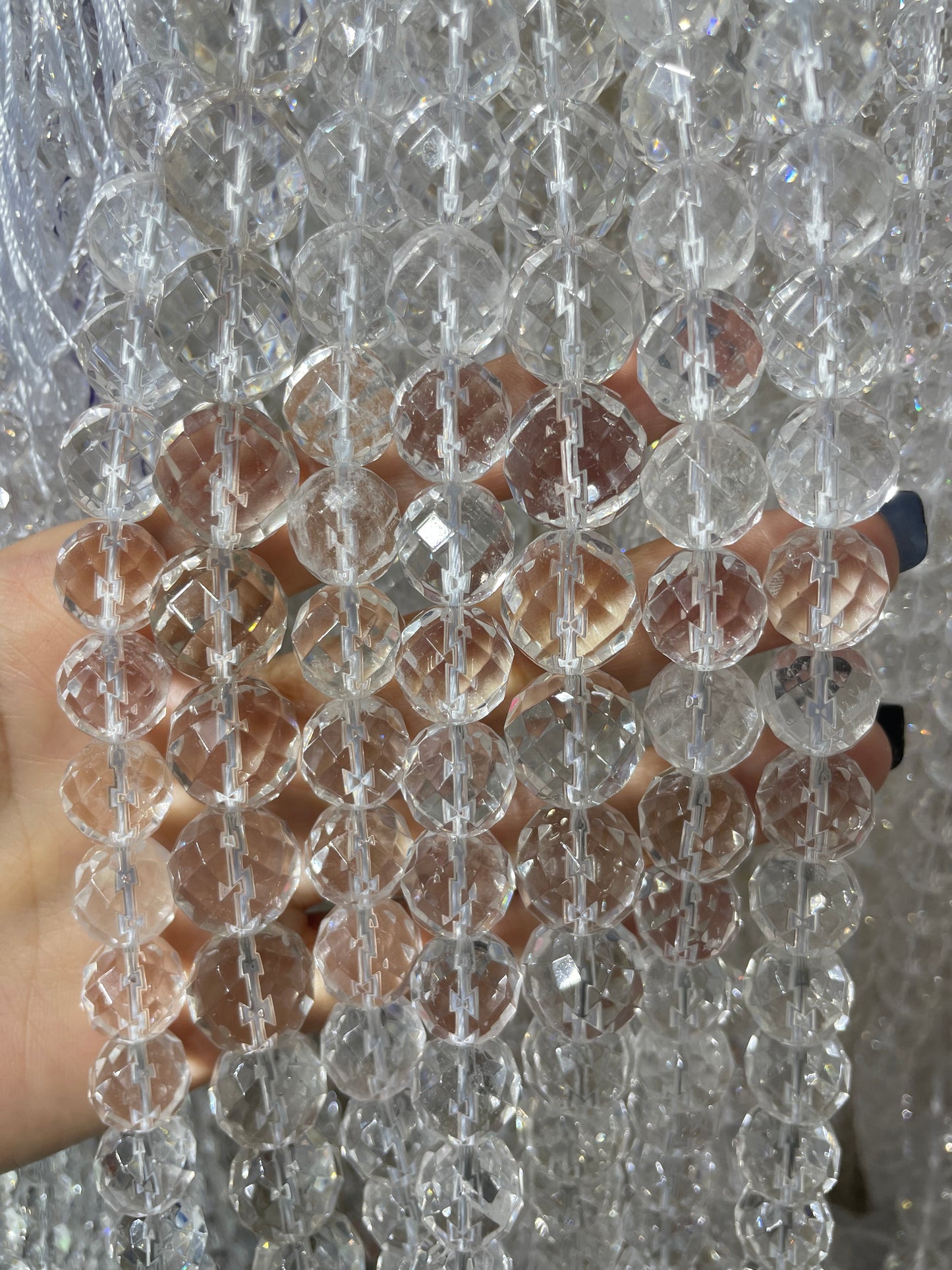 natural faceted 64-cut clear quartz strand