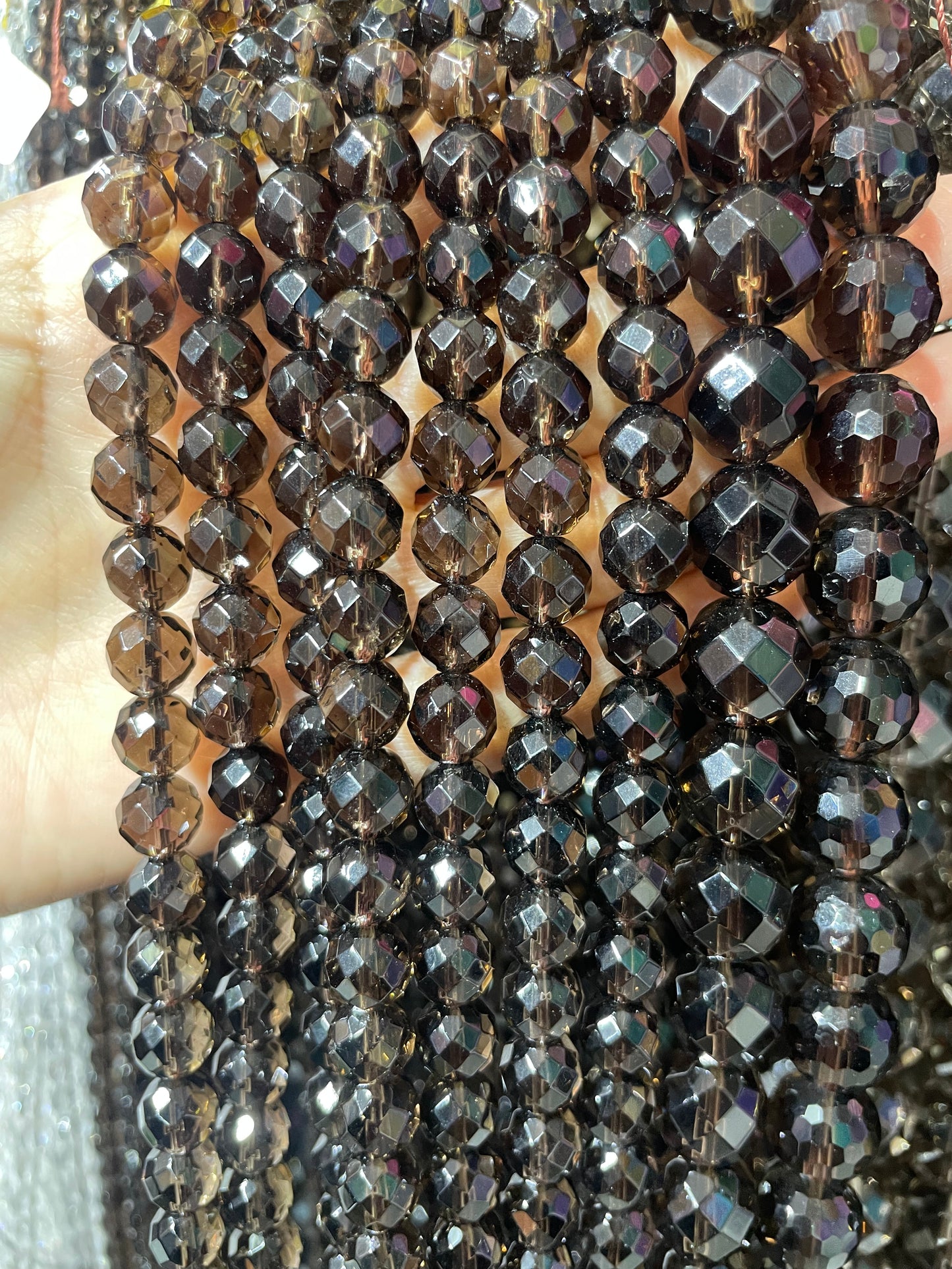 faceted natural smoky quartz strand
