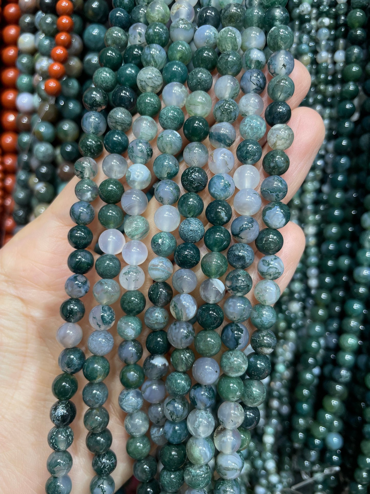 transparent moss agate strand 6mm