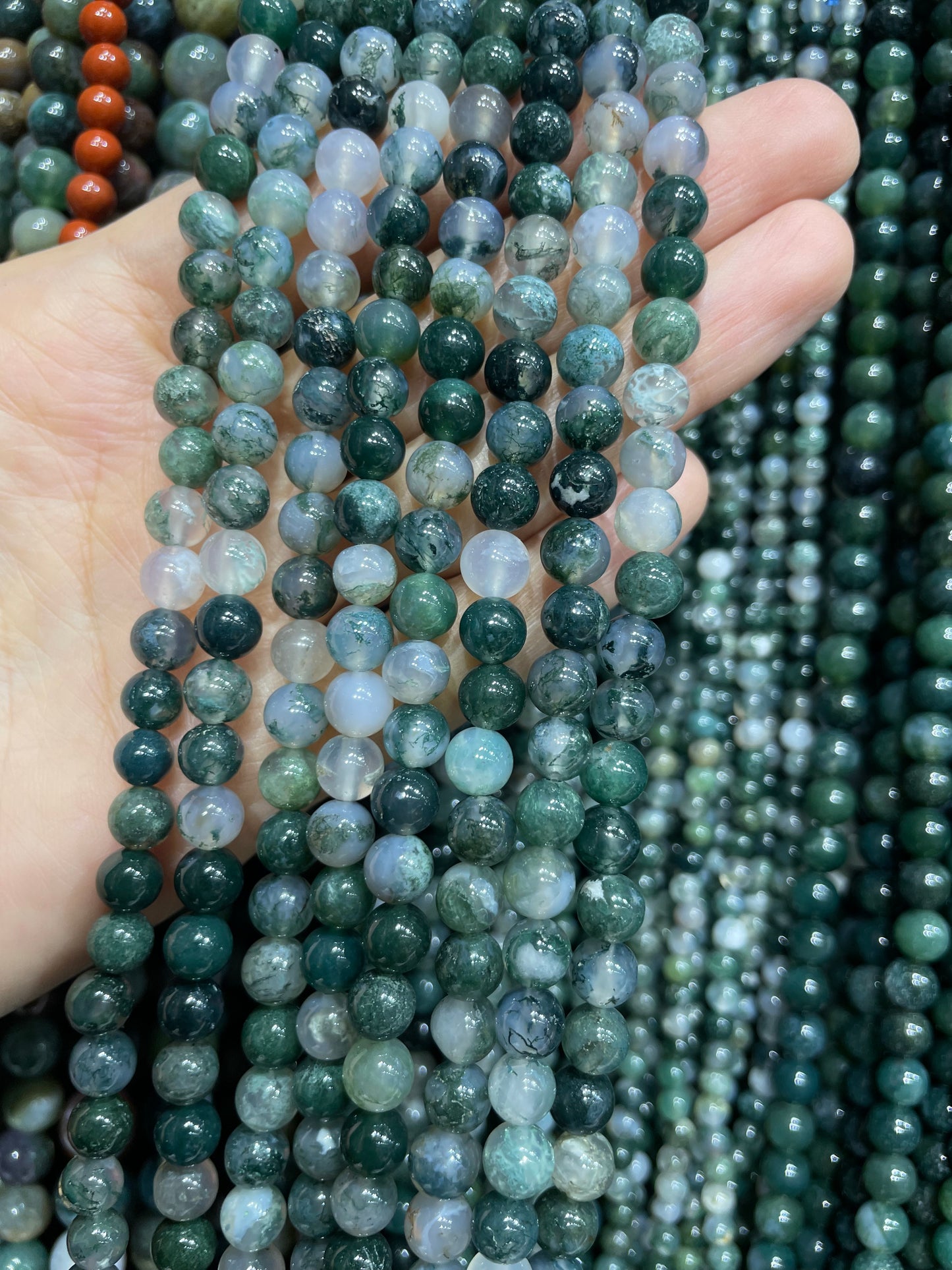 transparent moss agate strand 6mm