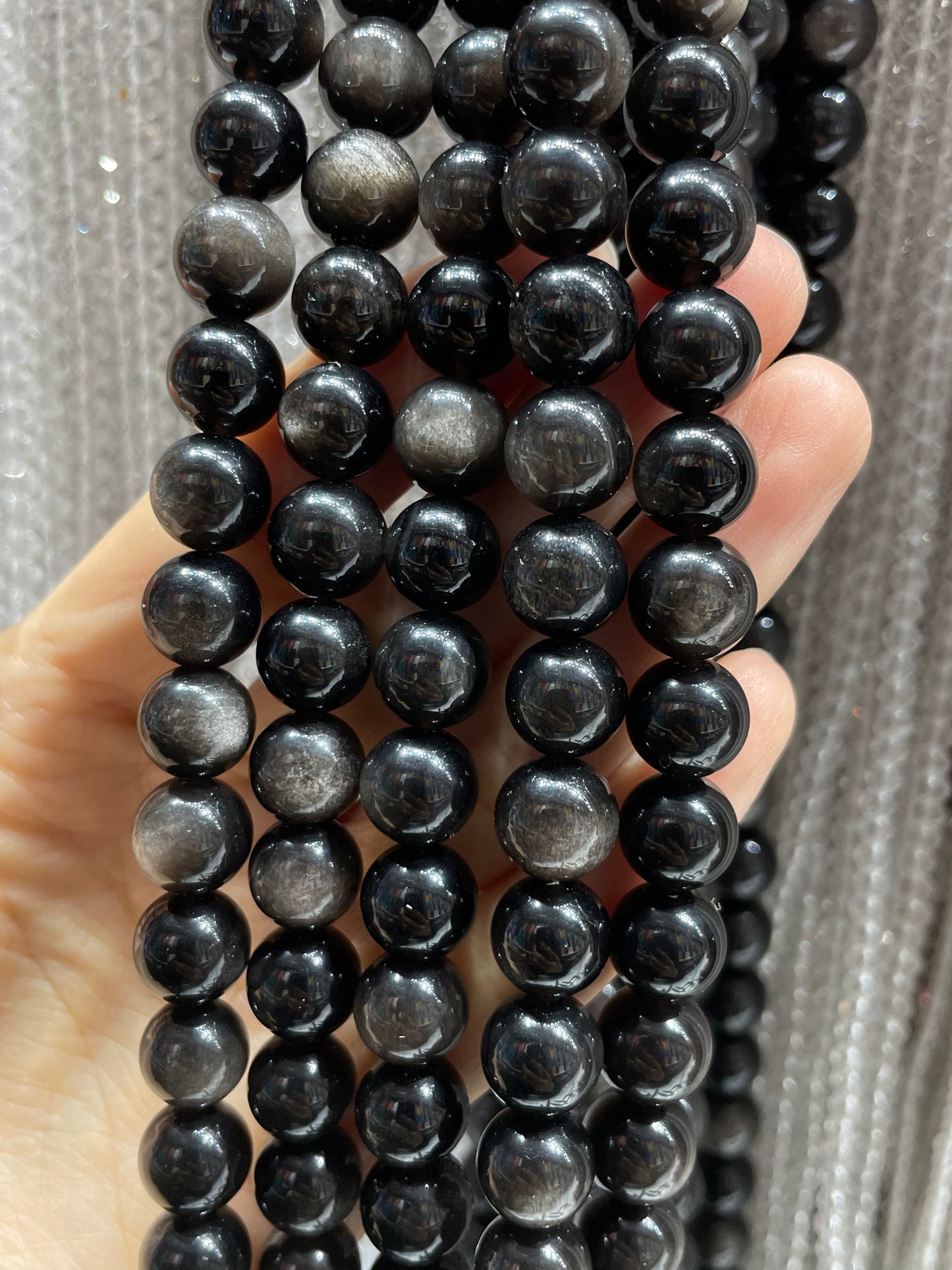 double flash silver obsidian strand