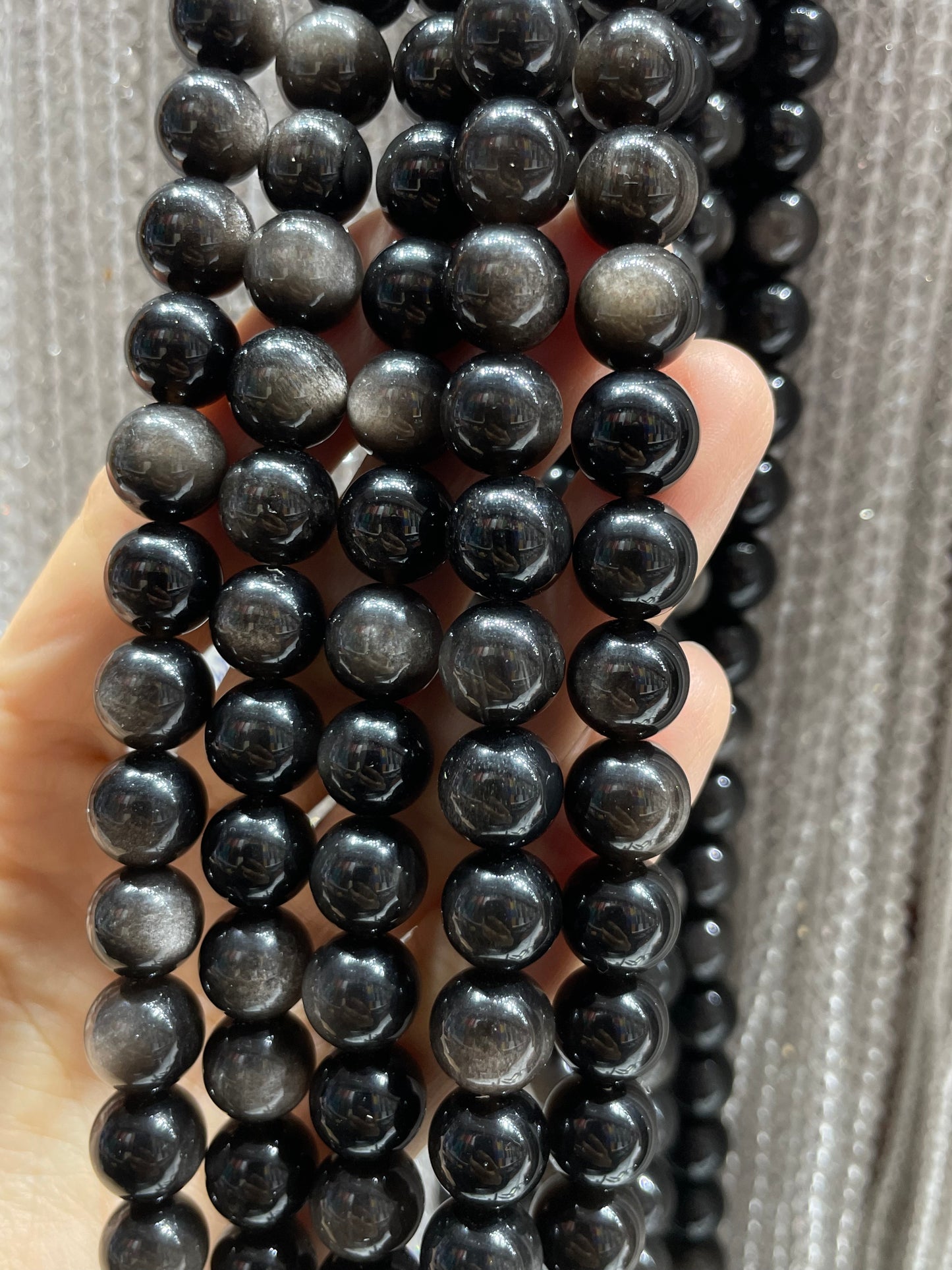 double flash silver obsidian strand