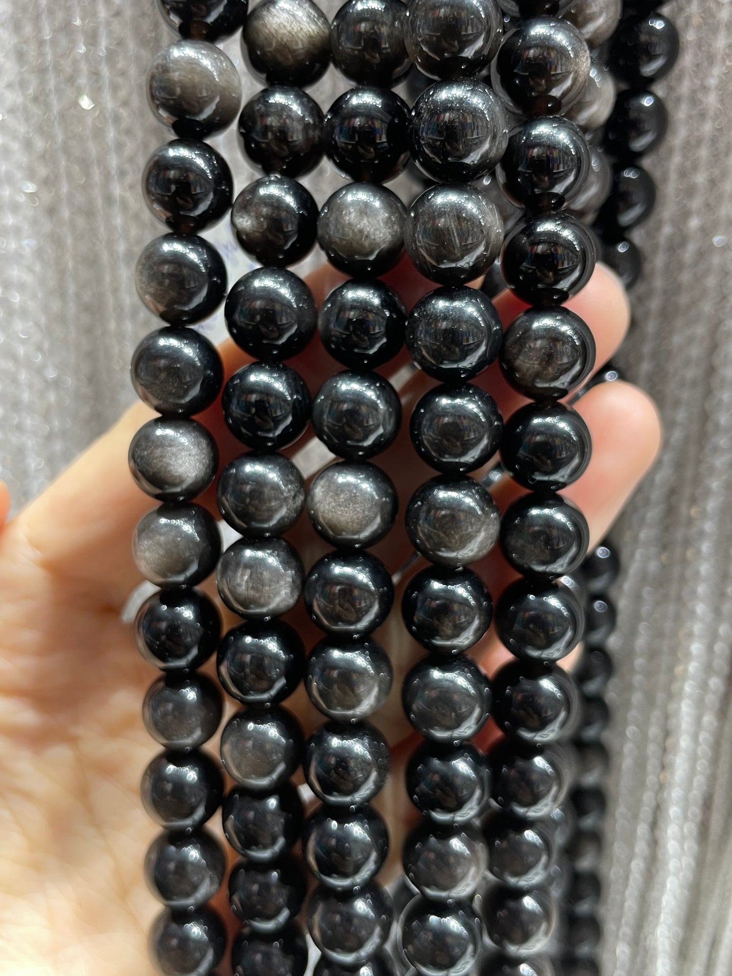 double flash silver obsidian strand