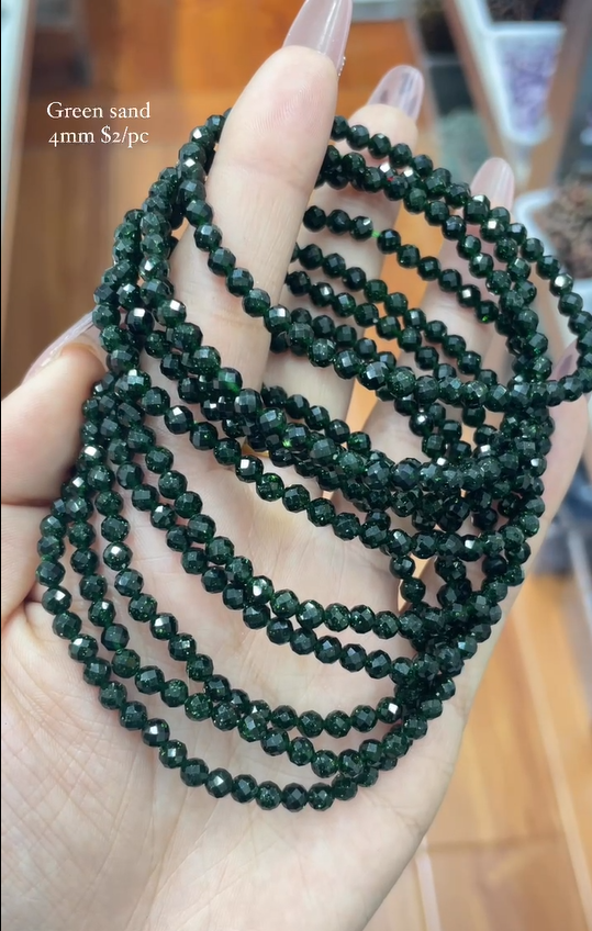 faceted green sand 4mm bracelet