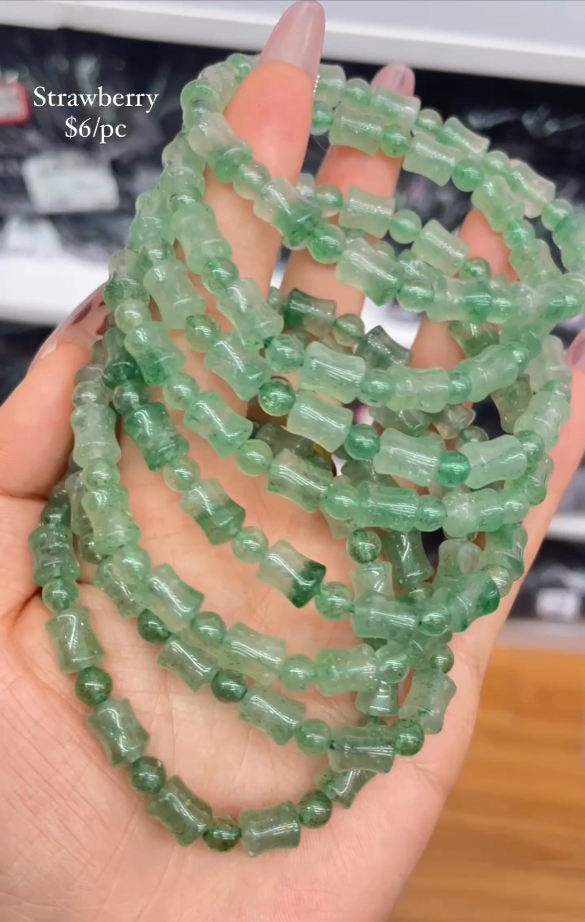bamboo shape green strawberry bracelet