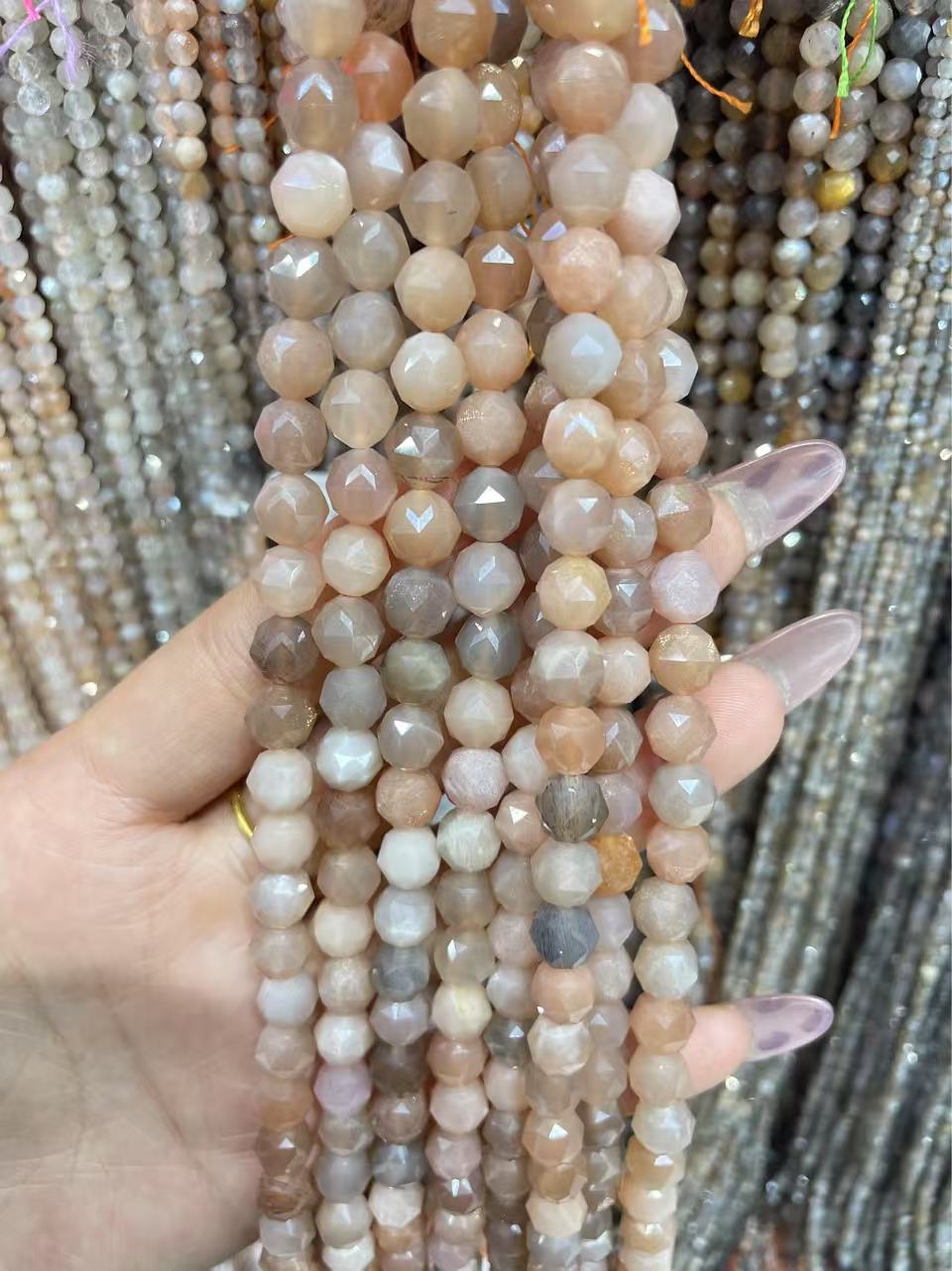 faceted peach moonstone strand 8mm