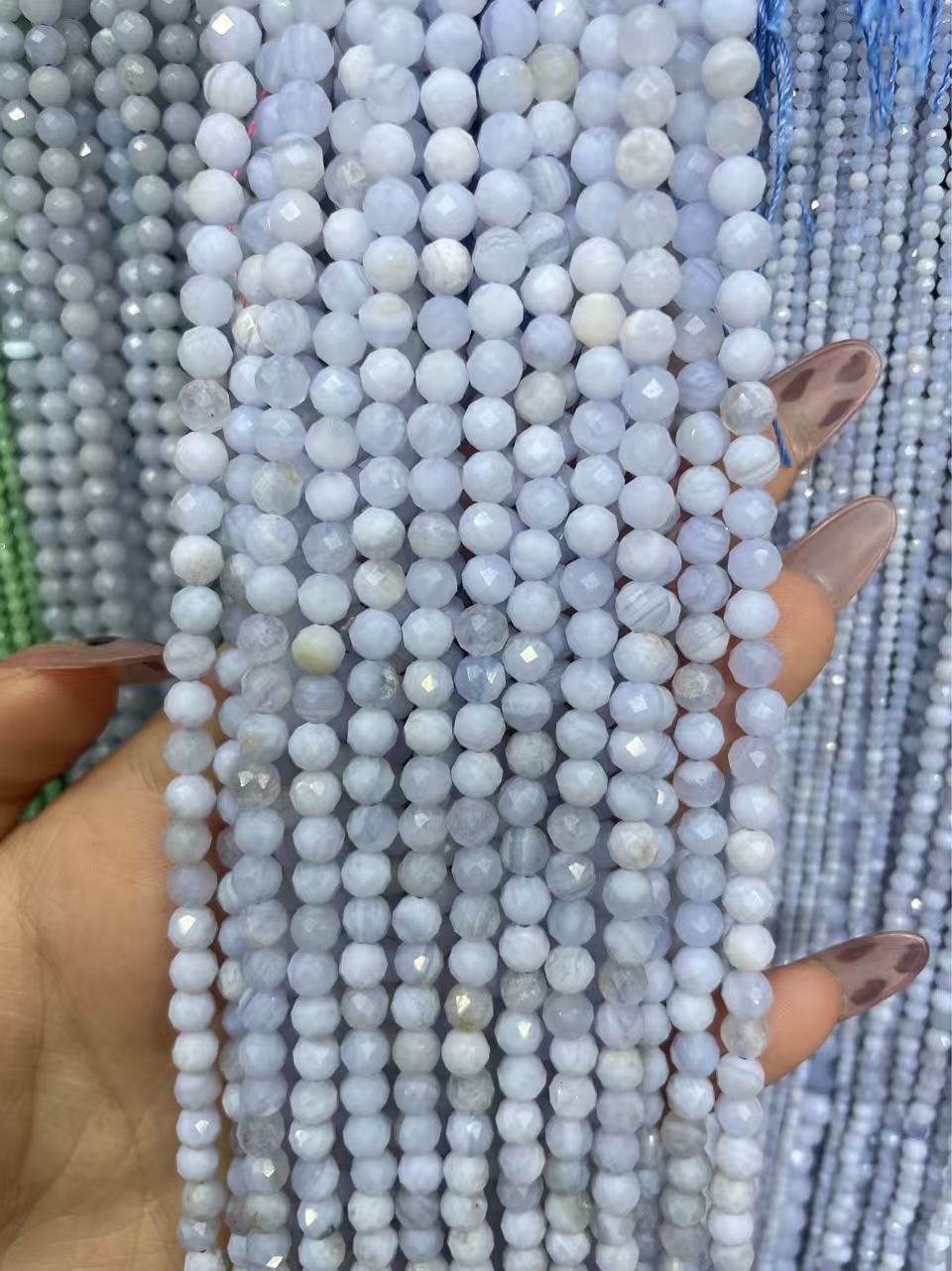 faceted blue chalcedony strand