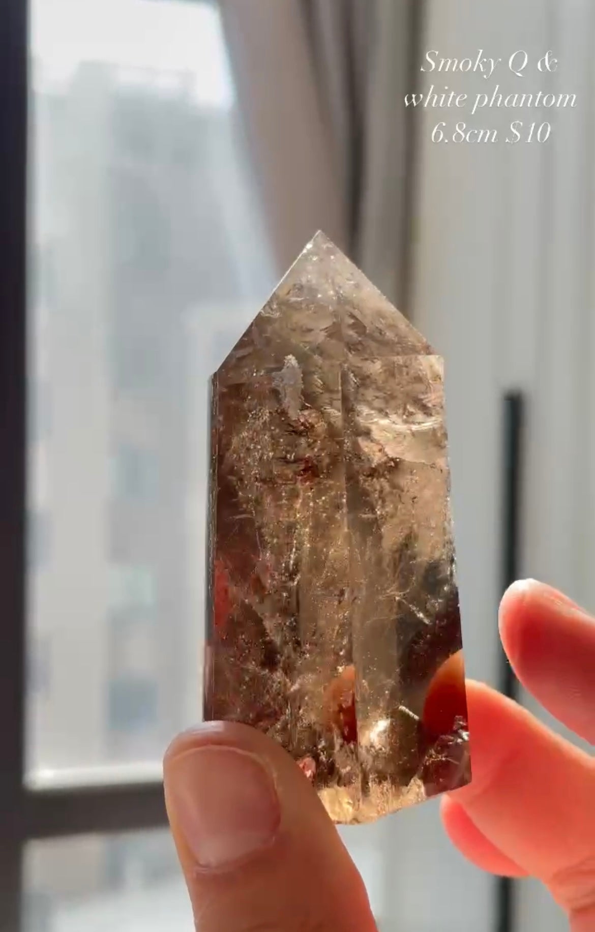 smoky quartz with white phantom freeform 6.8cm