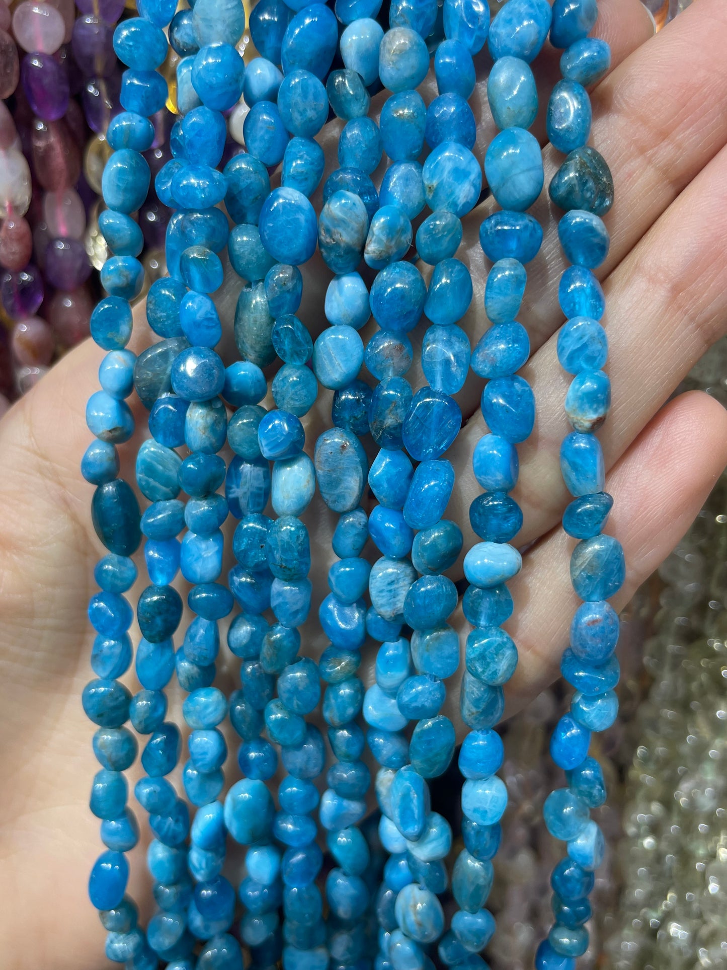 blue apatite freeform strand