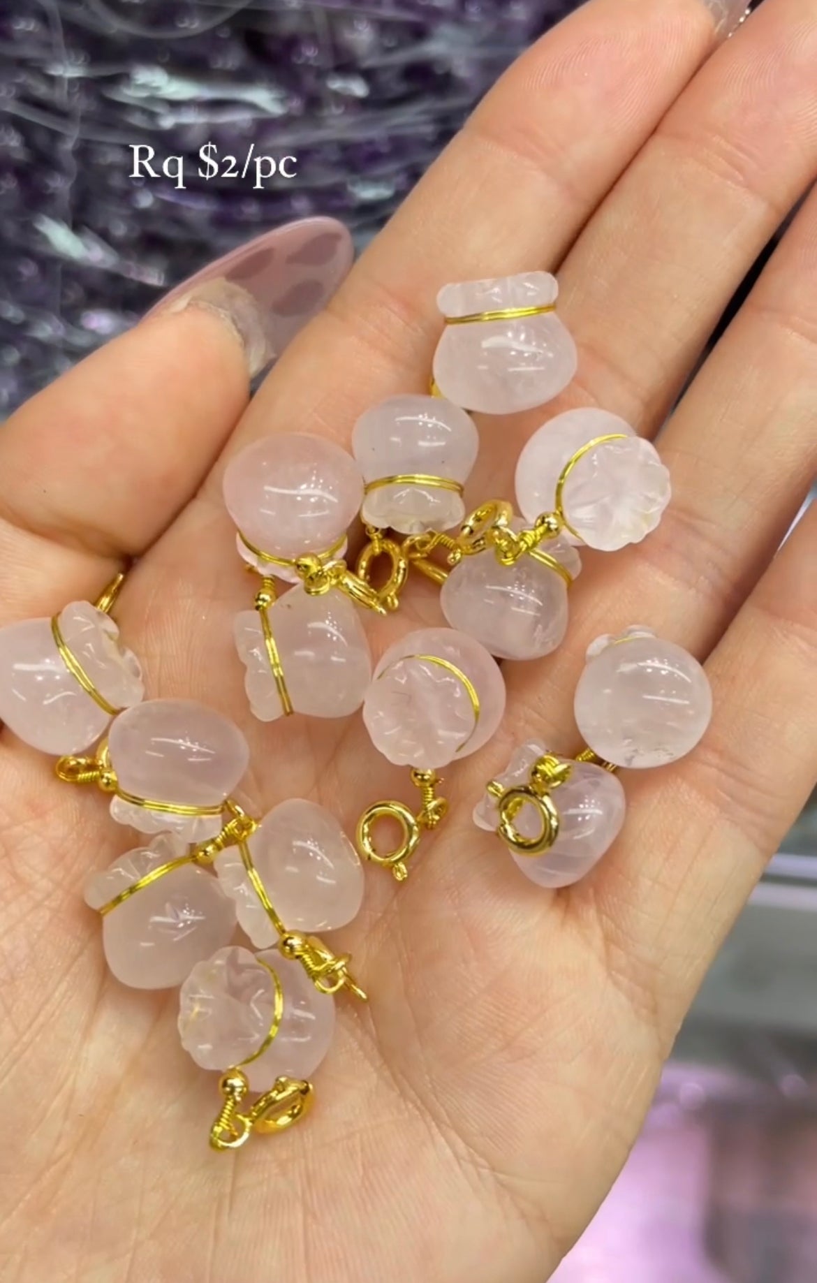 rose quartz money bag charm