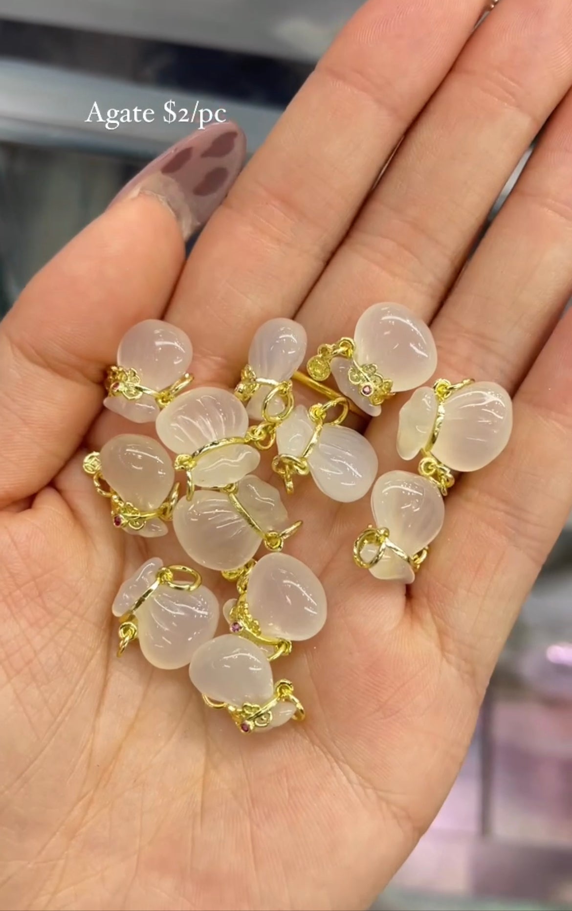 white agate money bag charm