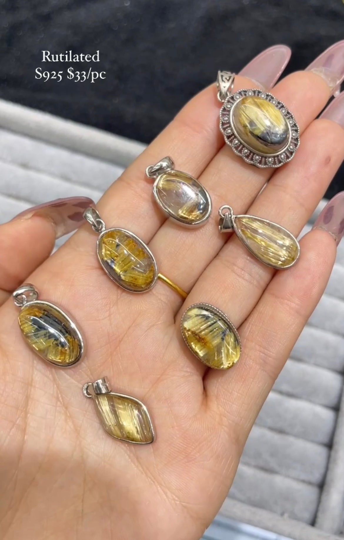 golden rutile s925 pendant