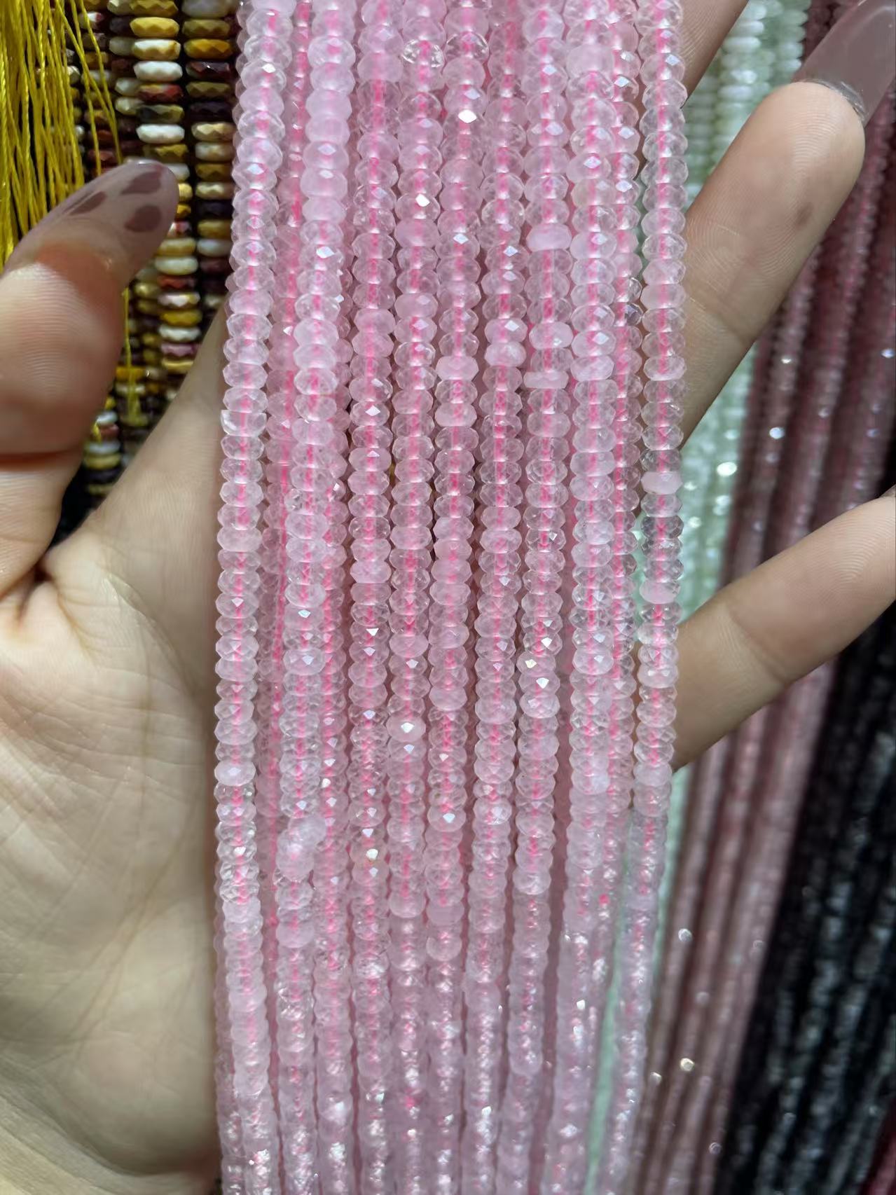 rose quartz faceted strand 2*4.5mm
