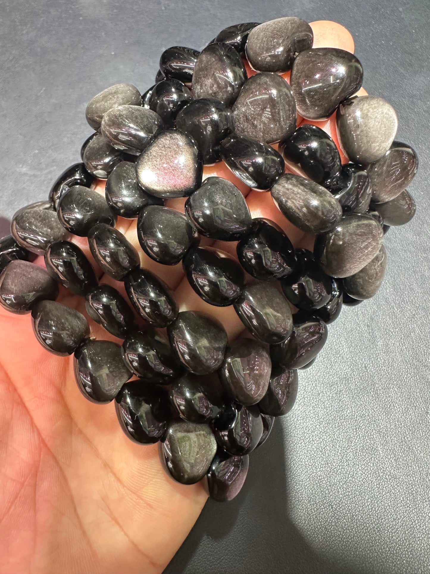 Silver obsidian hearts bracelets