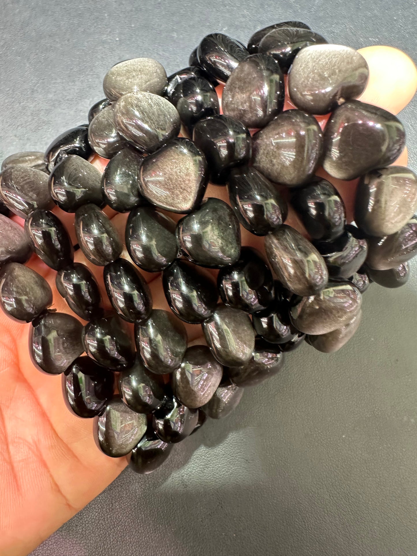 Silver obsidian hearts bracelets