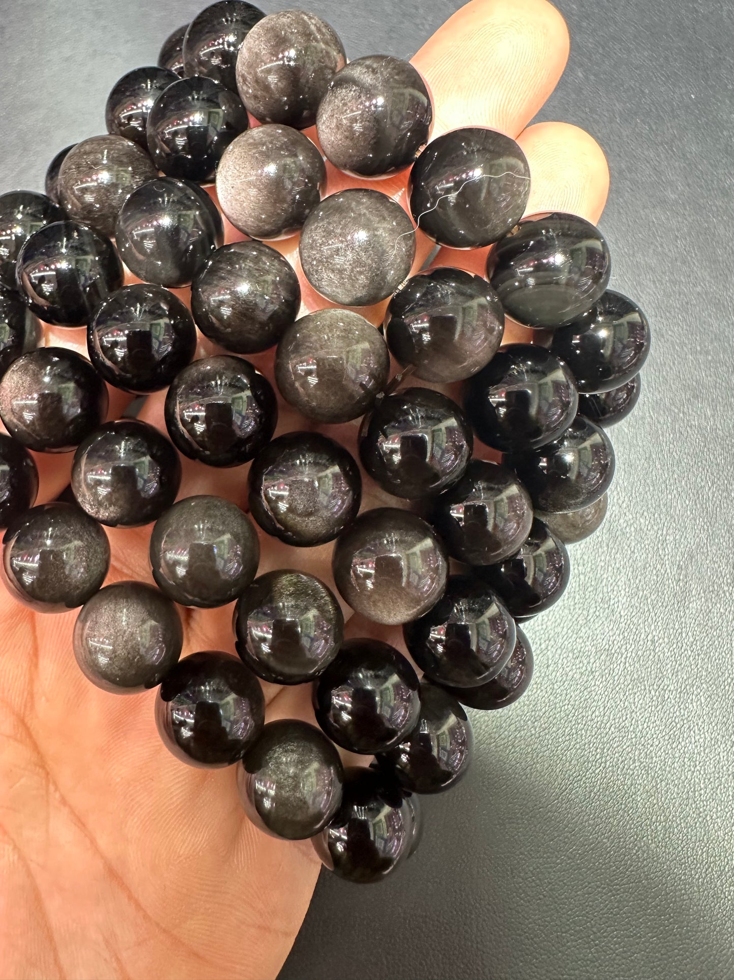 Silver obsidian bracelets 12mm