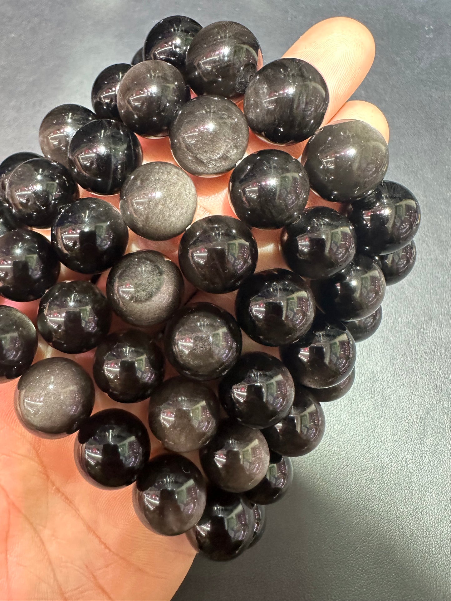Silver obsidian bracelets 14mm
