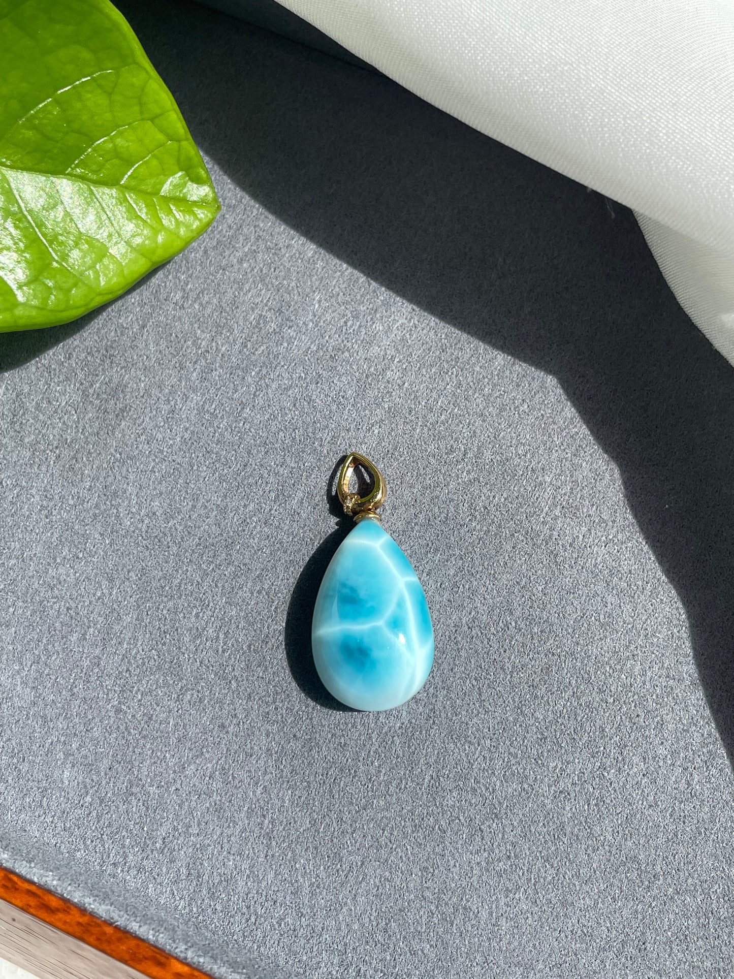 Larimar tear drop 18k gold pendant