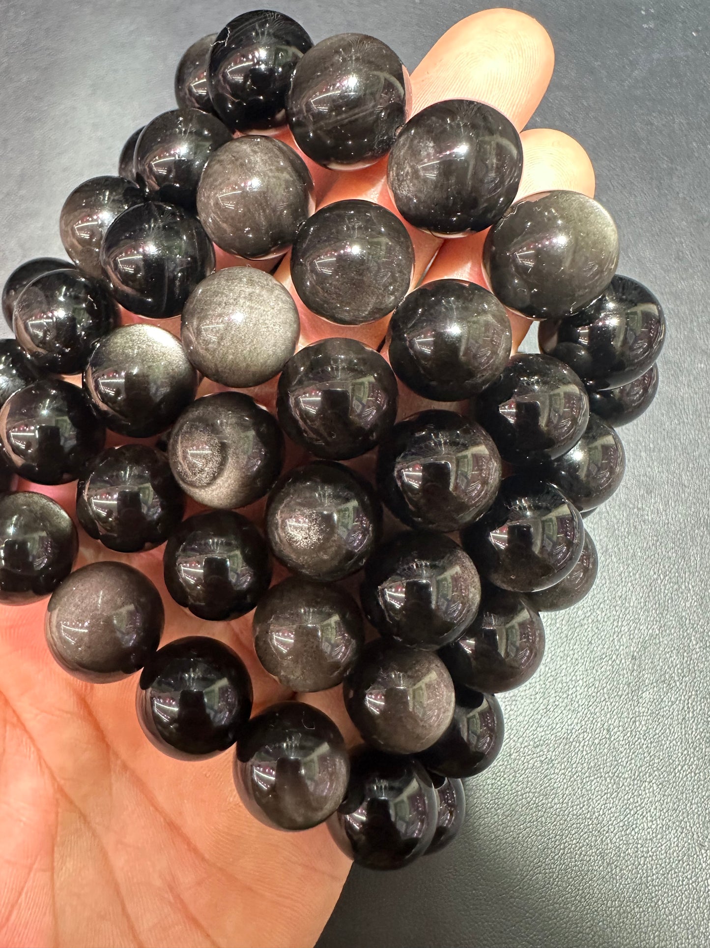 Silver obsidian bracelets 14mm