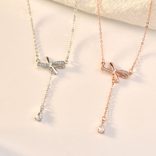 s925 sterling silver bow tassel necklace pendants