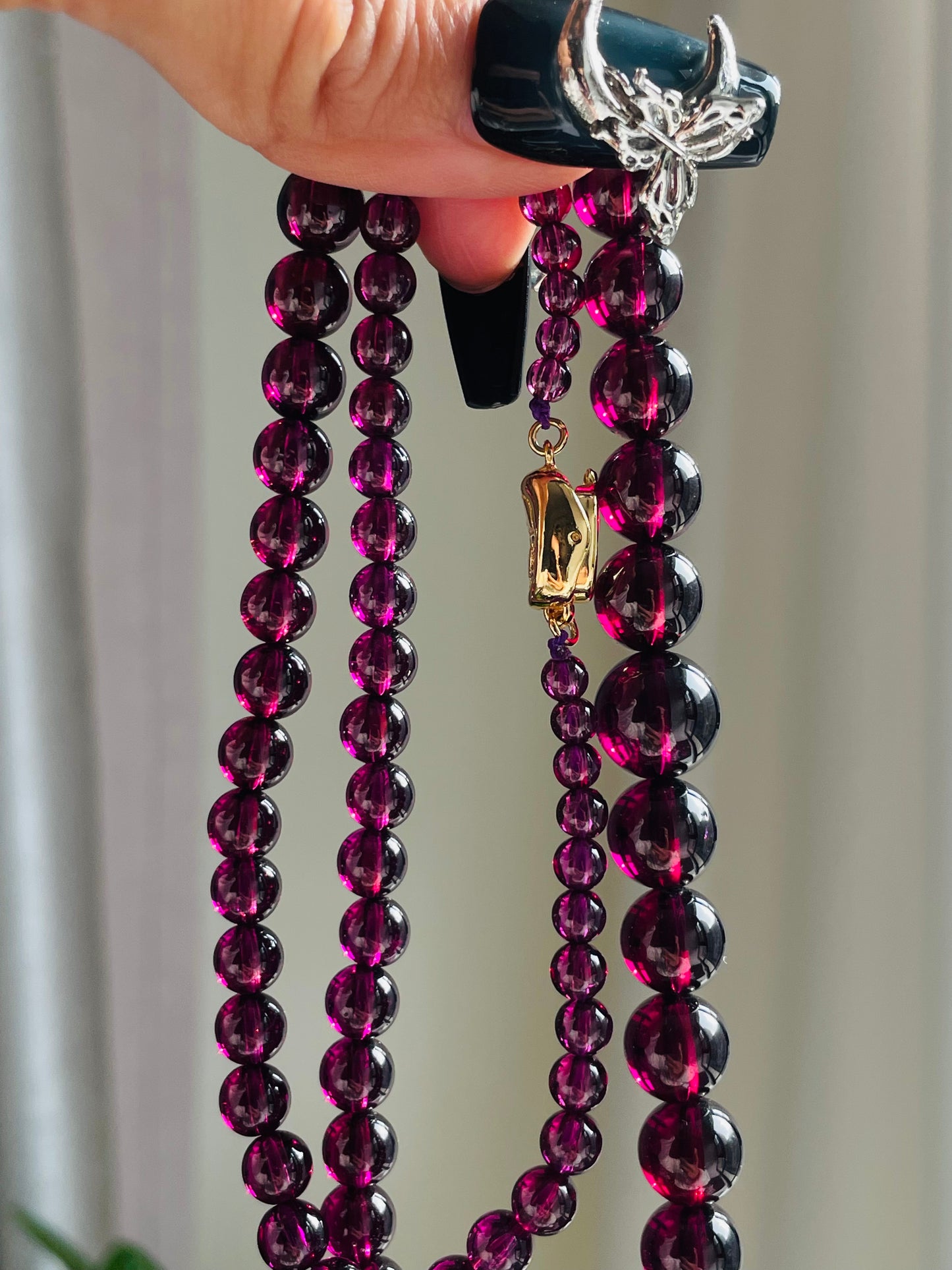 Collection purple garnet necklace 3.9-10.6mm with s925 clasp