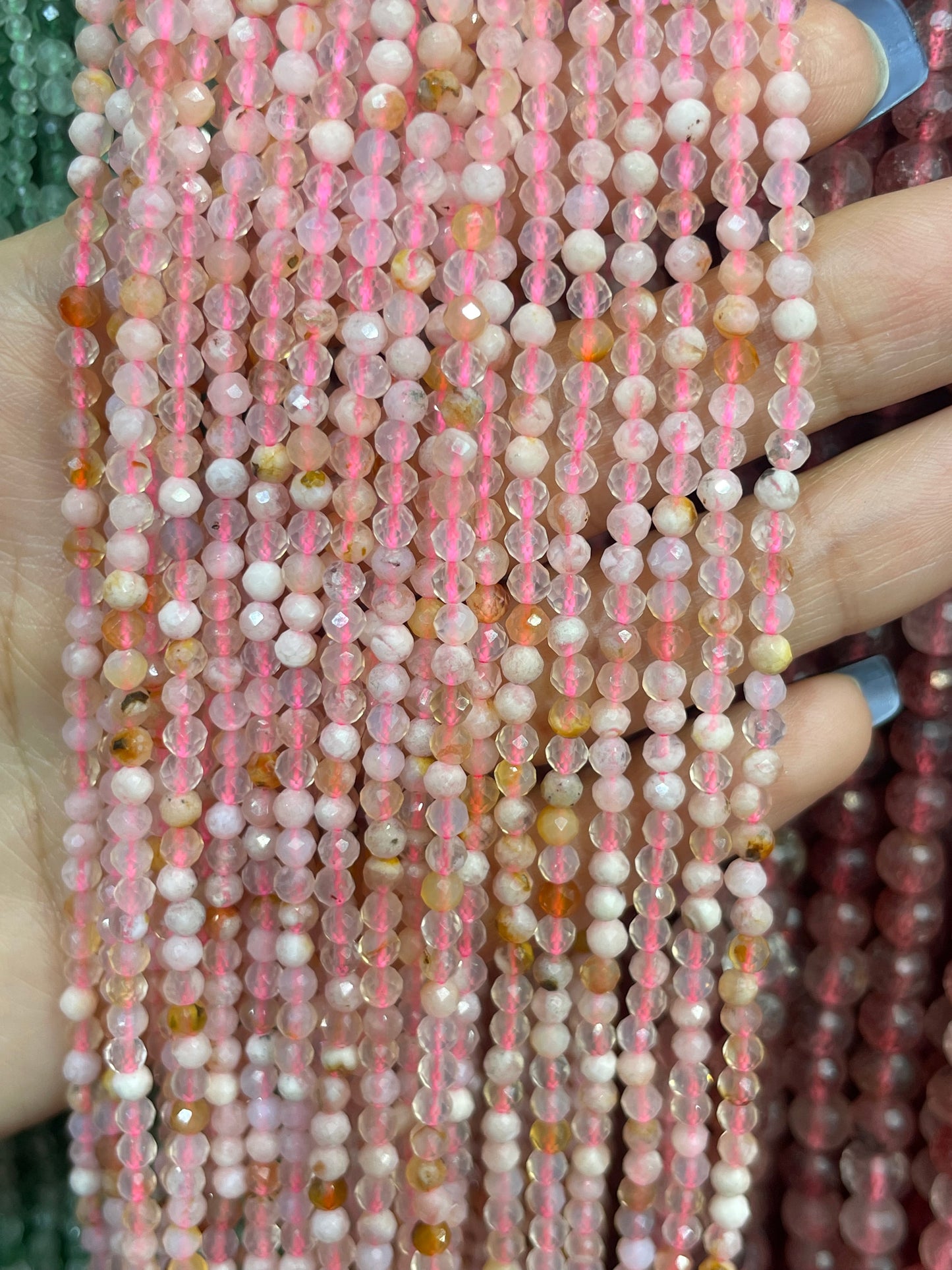 faceted pink flower agate strand 2mm
