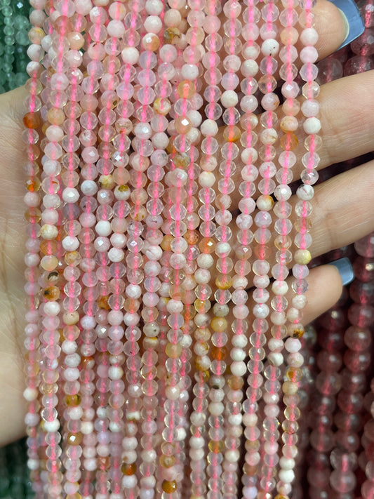 faceted pink flower agate strand 2mm