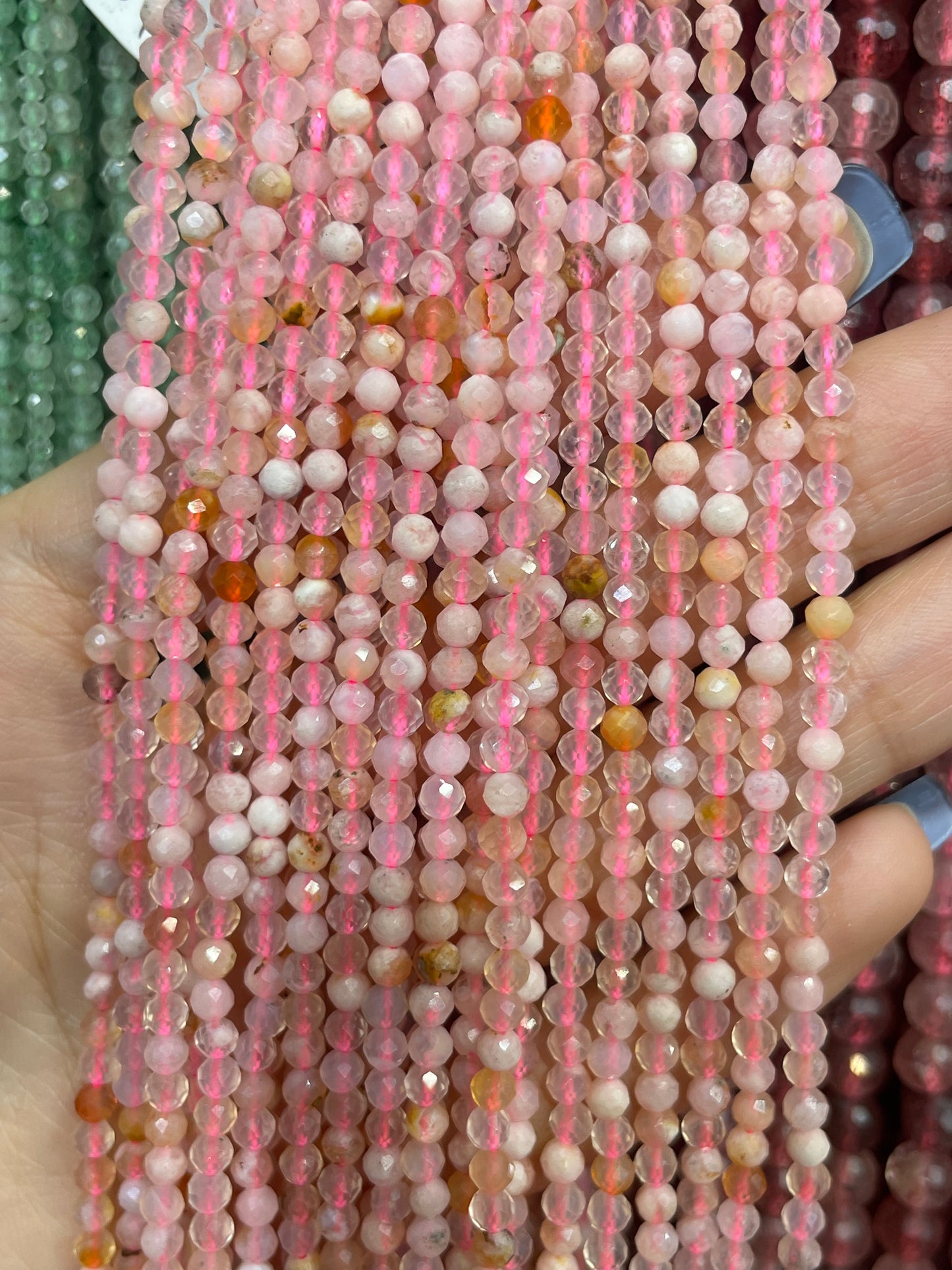 faceted pink flower agate strand 2mm