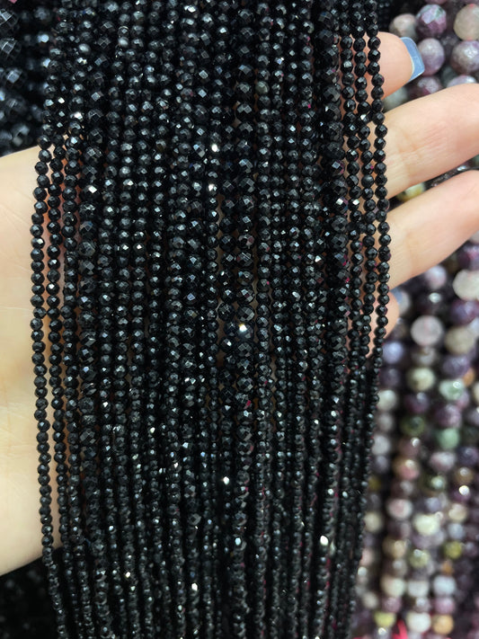 natural faceted black tourmaline strand