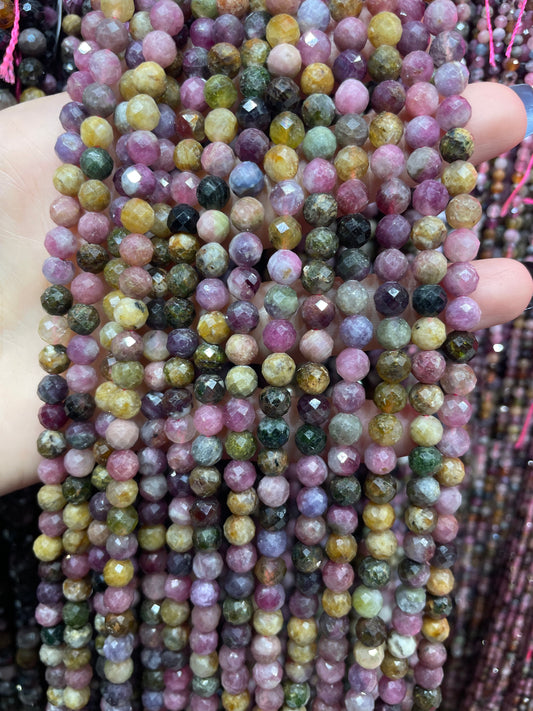 mixed color faceted tourmaline strand 5.8mm