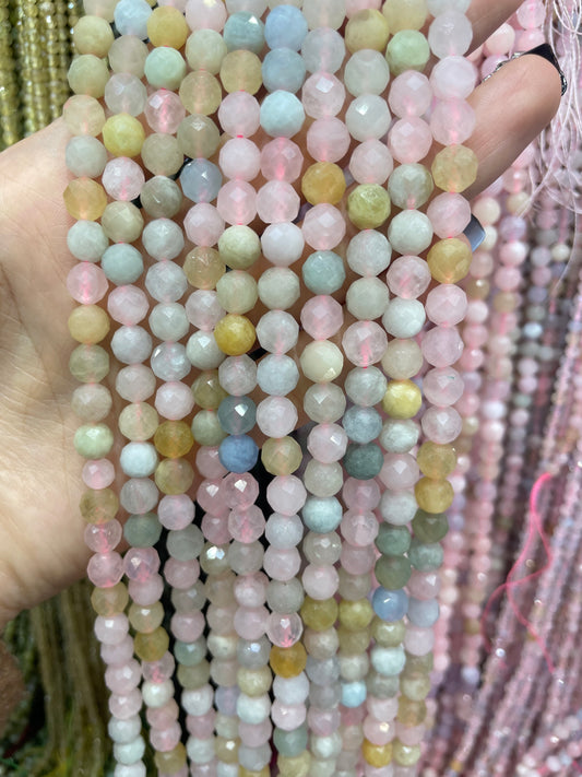 faceted morganite strand 6mm