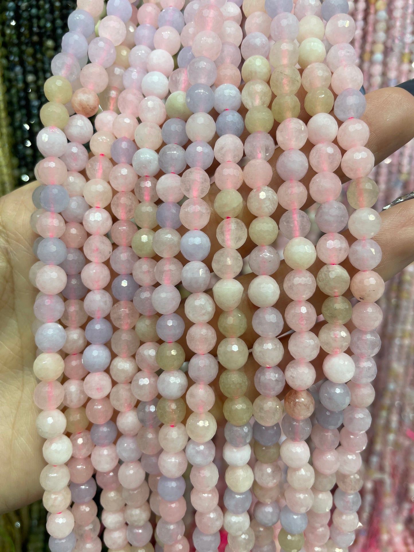 more pink faceted morganite strand 6mm