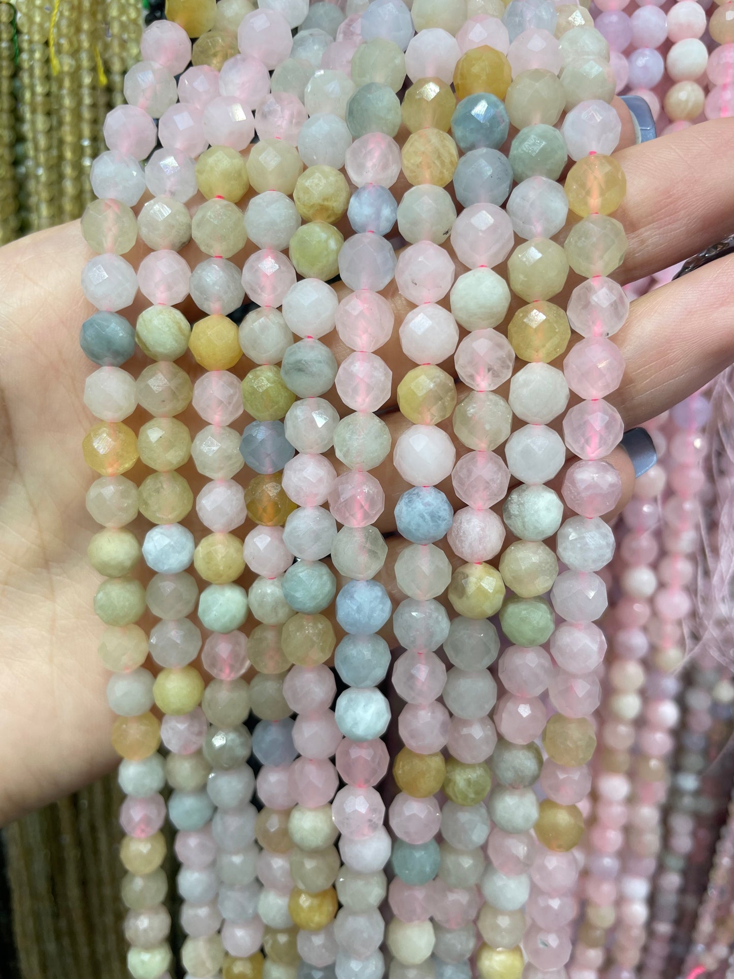 faceted morganite strand 6mm