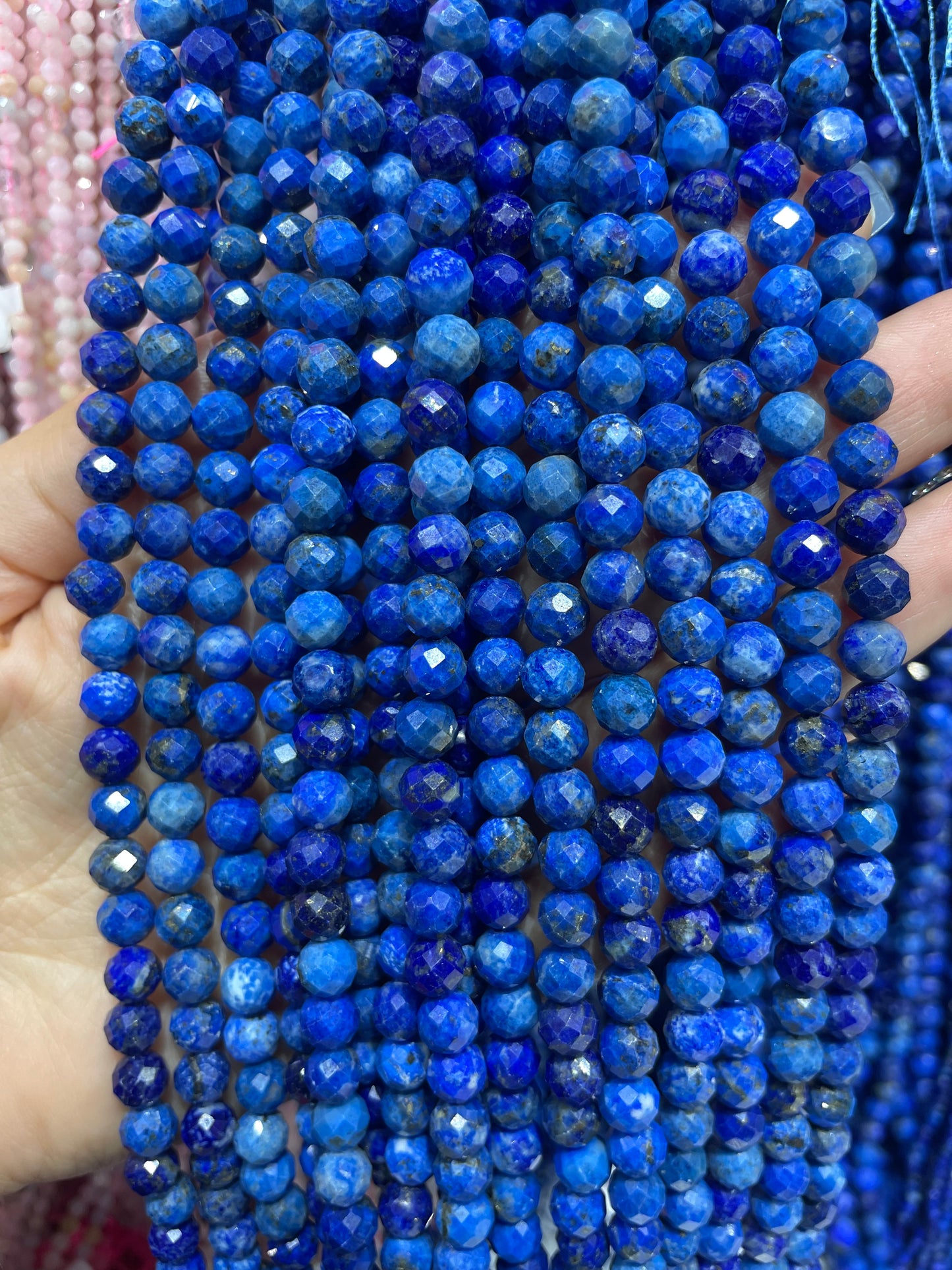 faceted rich blue color lapis lazuli strand 6mm