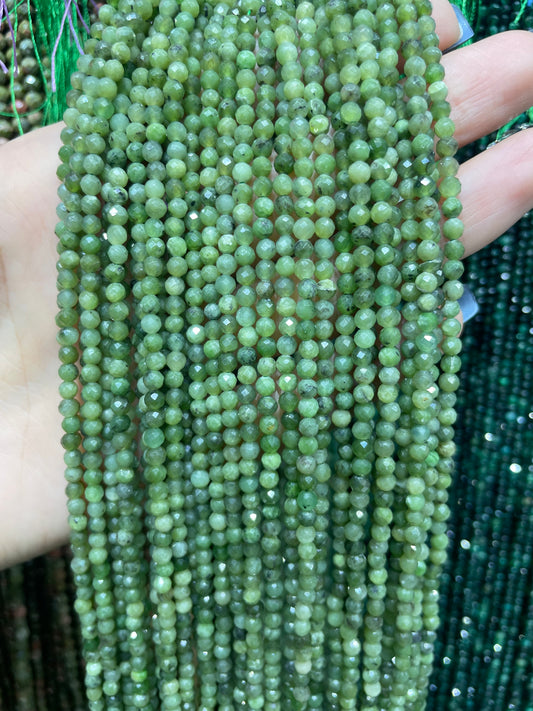 faceted Russian green hetian jade strand 3mm